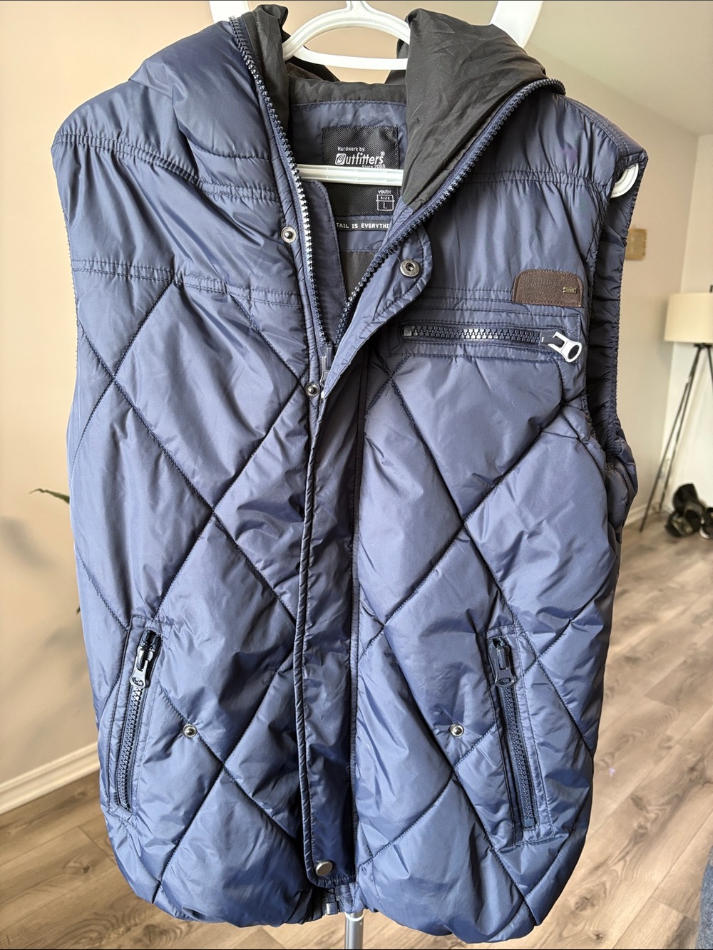Urban Outfitters Quilted Navy Hooded Men's Vest